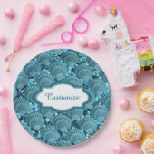 Blauwgroen Sparkle Seashell Papieren Borden Papieren Bordje (Feest)