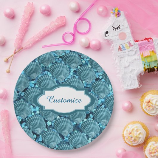 Blauwgroen Sparkle Seashell Papieren Borden Papieren Bordje (Feest)