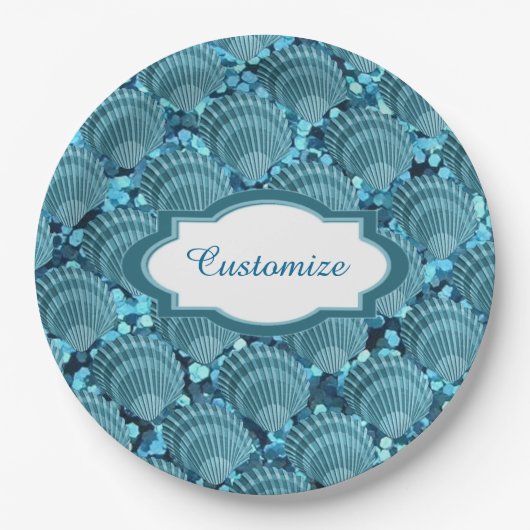 Blauwgroen Sparkle Seashell Papieren Borden Papieren Bordje (Voorkant)
