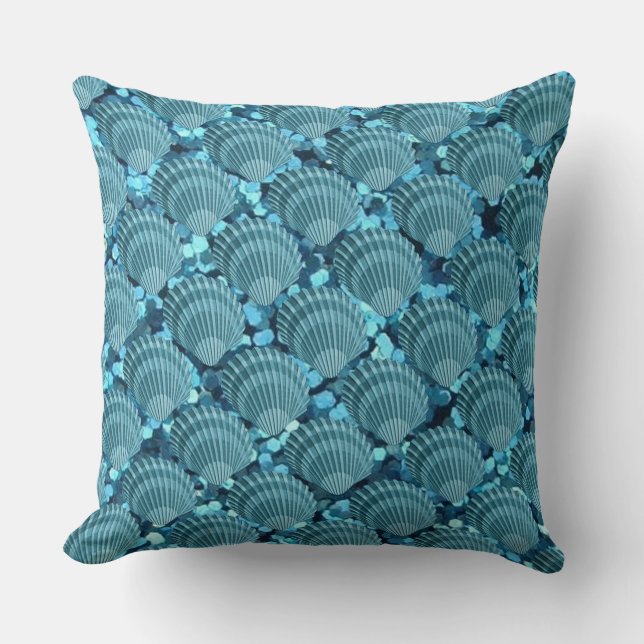 Blauwgroen Sparkle Seashell Sierkussen (Voorkant)