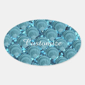 Blauwgroen Sparkle Seashell-Stickers Ovale Sticker (Voorkant)