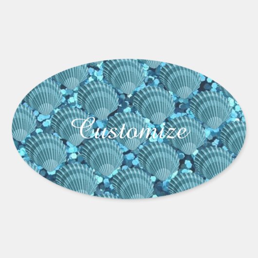 Blauwgroen Sparkle Seashell-Stickers Ovale Sticker (Voorkant)