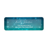 Blauwgroen Sparkle Stars Night Sky Adreslabel Etiket (Voorkant)