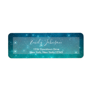 Blauwgroen Sparkle Stars Night Sky-adreslabel Etiket