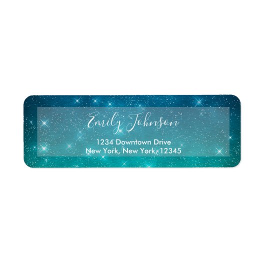 Blauwgroen Sparkle Stars Night Sky Adreslabel Etiket (Voorkant)