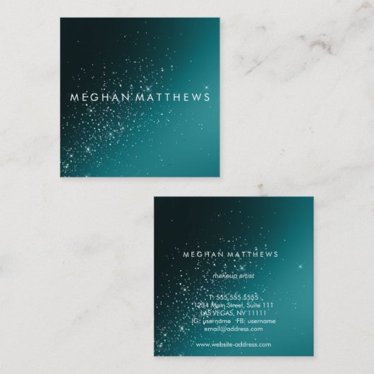 Blauwgroen Sparkles Beauty Vierkante Visitekaartje (Voorkant / Achterkant)