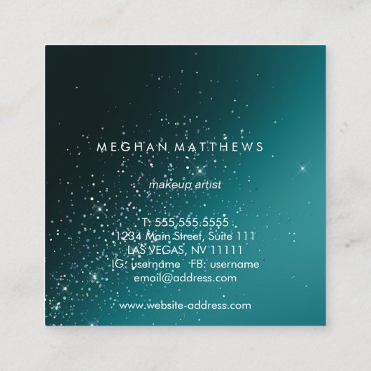 Blauwgroen Sparkles Beauty Vierkante Visitekaartje (Achterkant)