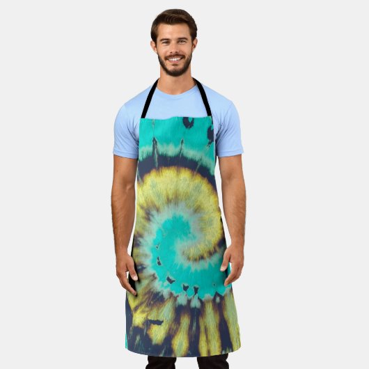 Blauwgroen spiraal Abstract. Tye Dye Shirt Circle  Schort (Gedragen)