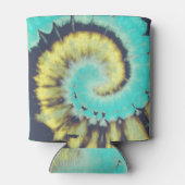 Blauwgroen spiraal: Grunge Hippie textuur. Blikjeskoeler (Achterkant)