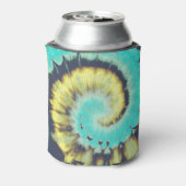 Blauwgroen spiraal: Grunge Hippie textuur. Blikjeskoeler (Blikje Achterkant)