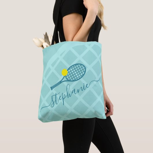 Blauwgroen sport van Tennis Racket voor vrouwen Tote Bag (Dichtbij)