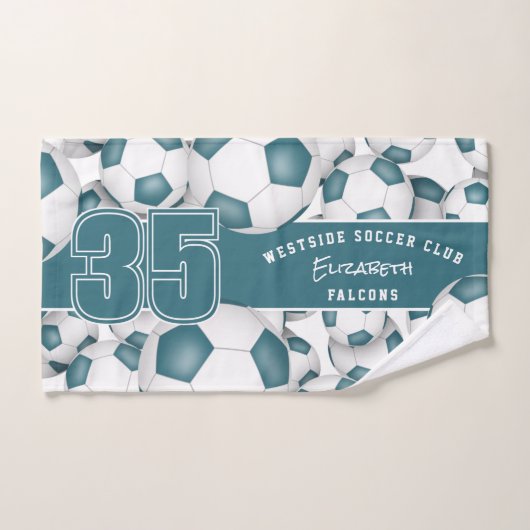 blauwgroen sportteam kleuren Veel voetballen Handdoek (Handdoek)