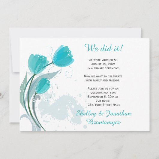 Blauwgroen Spring Waterverf Tulpen Receptie Kaart (Voorkant)