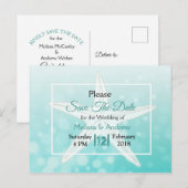 Blauwgroen staartroep met een trouwerij waarop de  aankondigingskaart (Voorkant / Achterkant)