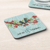 Blauwgroen staartvogels die in de Bergkar-bloesem  Drankjes Onderzetter (Linkerzijde)