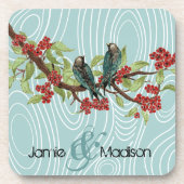 Blauwgroen staartvogels die in de Bergkar-bloesem  Drankjes Onderzetter (Voorkant)