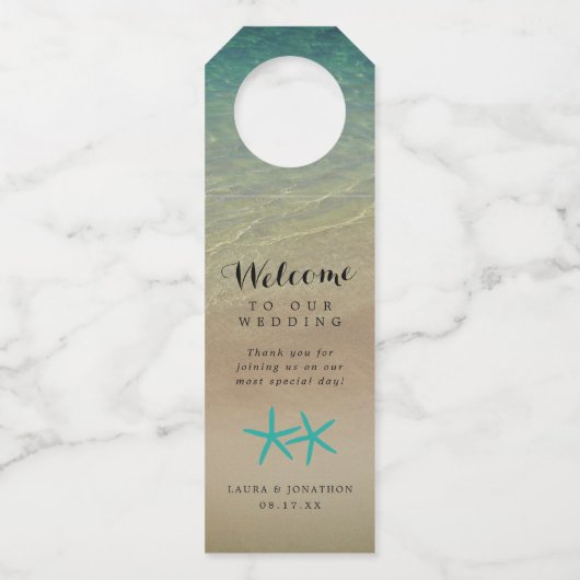 Blauwgroen staarvis Tropical Sandy Beach Wedding F Flessenhanger (Voorkant)