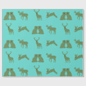 Blauwgroen Staffordshire Dogs Topiary Deer Rabbit Cadeaupapier (Vlak)