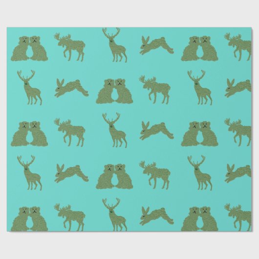 Blauwgroen Staffordshire Dogs Topiary Deer Rabbit Cadeaupapier (Vlak)