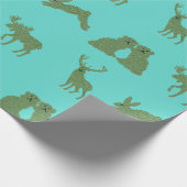 Blauwgroen Staffordshire Dogs Topiary Deer Rabbit Cadeaupapier (Hoek)