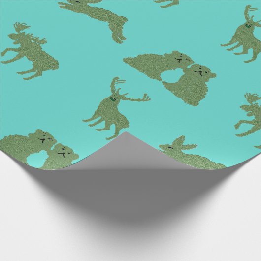 Blauwgroen Staffordshire Dogs Topiary Deer Rabbit Cadeaupapier (Hoek)