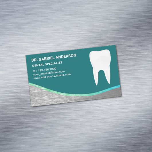 Blauwgroen stalen tandheelkundige tandheelkundige  magnetisch visitekaartje (Voorbeeld)