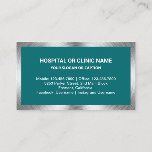 Blauwgroen stalen tandheelkundige tandheelkundige visitekaartje (Achterkant)