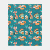 Blauwgroen stampatroon van Fox Fleece Deken (Voorkant)