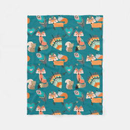 Blauwgroen stampatroon van Fox Fleece Deken