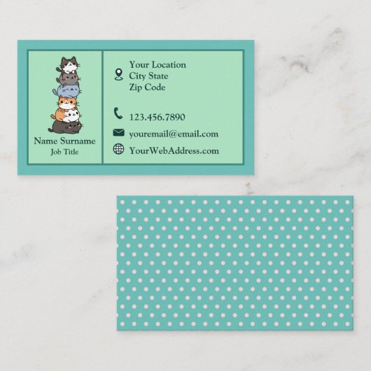 Blauwgroen stapel katten Dierendierenarts Visitekaartje (Voorkant / Achterkant)