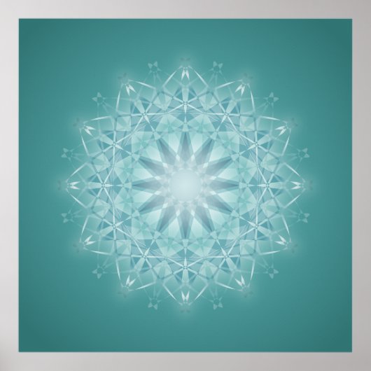 Blauwgroen Star Mandala Poster (Voorkant)