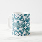 Blauwgroen Starburst Kaleidoscope Patroon Koffiemok (Voorkant links)