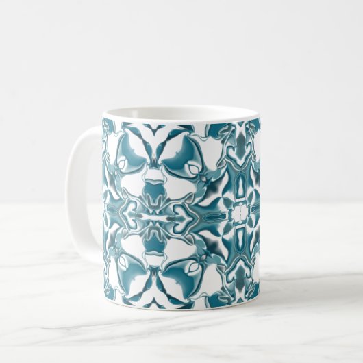 Blauwgroen Starburst Kaleidoscope Patroon Koffiemok (Voorkant links)