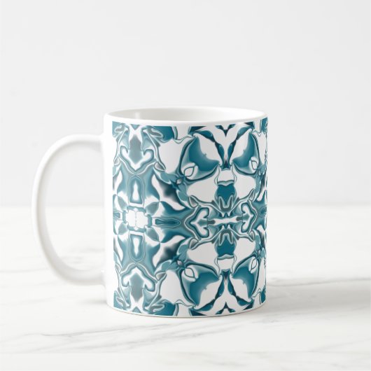 Blauwgroen Starburst Kaleidoscope Patroon Koffiemok (Links)