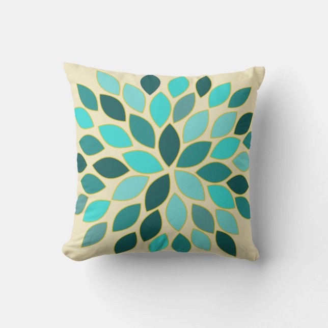 Blauwgroen Starburst Modern Flower Pattern Design  Kussen (Voorkant)