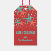Blauwgroen Starfish and Stippen Red Holiday Gift L Cadeaulabel (Voorkant)