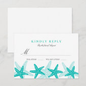 Blauwgroen Starfish Beach bruiloft RSVP (Voorkant / Achterkant)