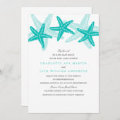Blauwgroen Starfish Beach bruiloft uitnodiging (Voorkant / Achterkant)