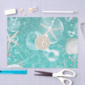 Blauwgroen Starfish & Bubbles Beach Monogram Initi Tissuepapier (Craft)