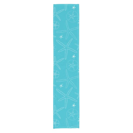 Blauwgroen Starfish & Sand Dollar Table Runner Korte Tafelloper (Voorkant)