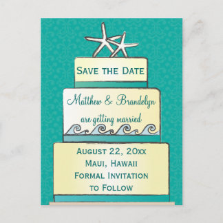 Blauwgroen Starfish Trouwtaart Save the Date Brief Aankondigingskaart