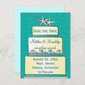 Blauwgroen Starfish Trouwtaart Save the Date Brief Aankondigingskaart (Voorkant / Achterkant)