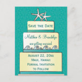 Blauwgroen Starfish Trouwtaart Save the Date Brief Aankondigingskaart (Voorkant)