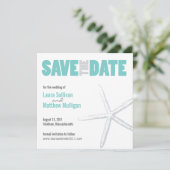 Blauwgroen Starfish Wedding Save the Date (Staand voorkant)