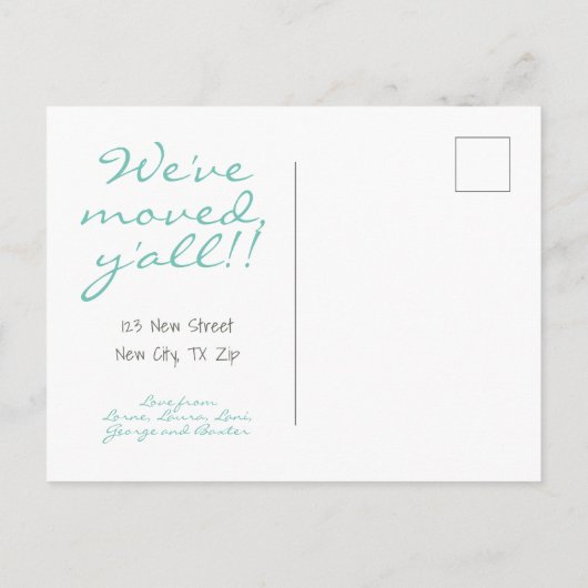 Blauwgroen startpunt, Sweet New Home - Texas Aankondigingskaart (Achterkant)