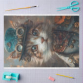 Blauwgroen Steampunk Cat met Blauwgroen Pet Decoup Tissuepapier (Craft)