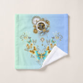 Blauwgroen Steampunk Graphic Art, Mechanical Seren Bad Handdoek (Wasdoekje)