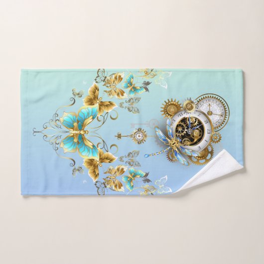 Blauwgroen Steampunk Graphic Art, Mechanical Seren Bad Handdoek (Handdoek)