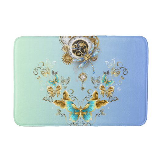 Blauwgroen Steampunk Graphic Art, Mechanical Seren Badmat (Voorkant)