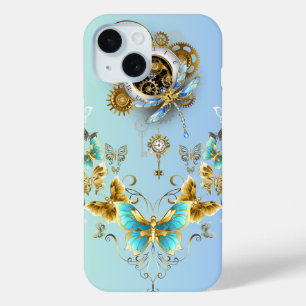 Blauwgroen Steampunk Graphic Art, Mechanical Seren iPhone 15 Case